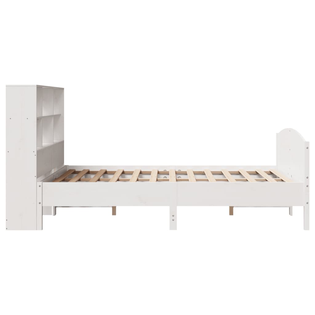 Lit bibliothèque sans matelas blanc 160x200 cm bois pin massif - XIOS