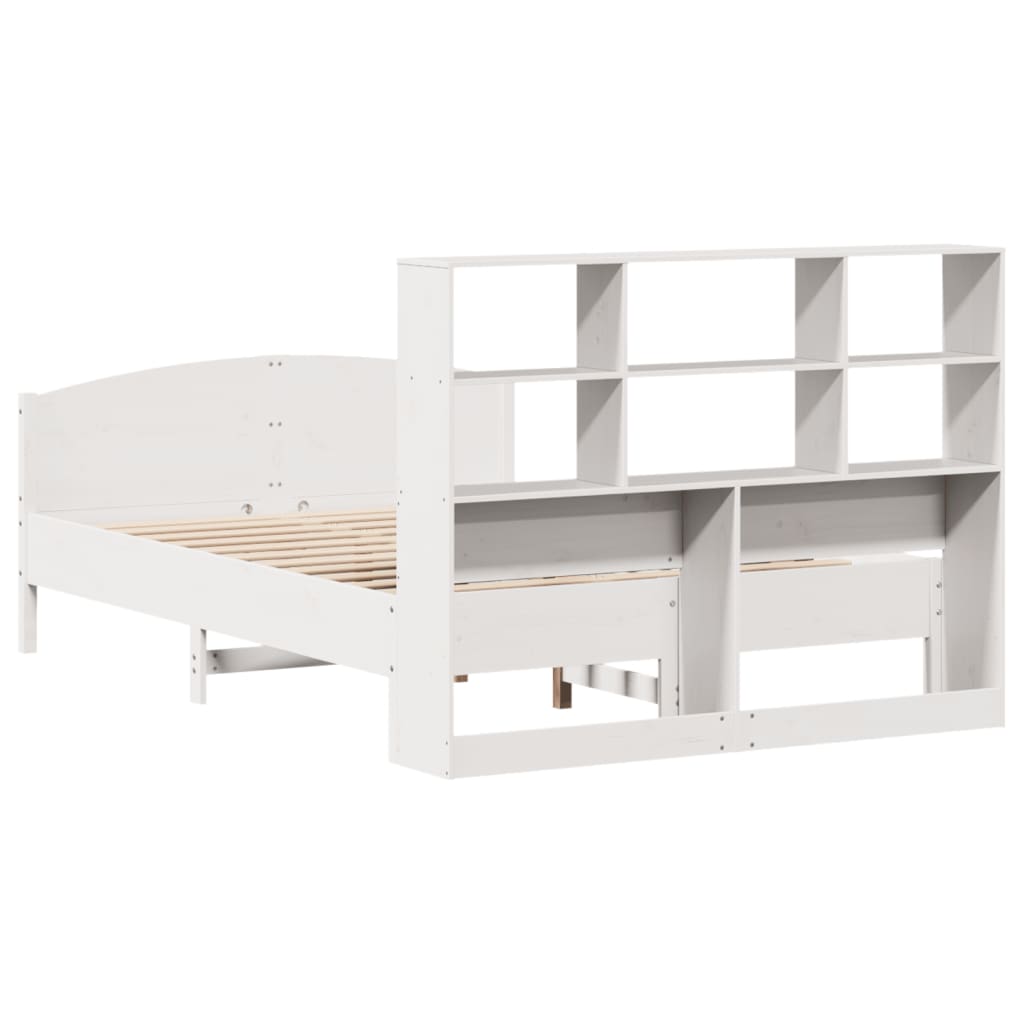 Lit bibliothèque sans matelas blanc 160x200 cm bois pin massif - XIOS