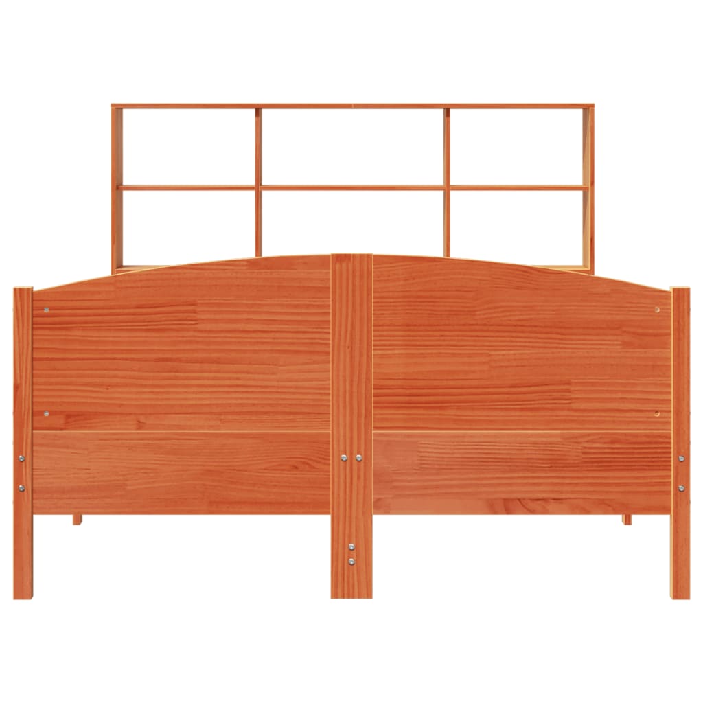 Lit bibliothèque sans matelas cire marron 160x200 cm pin massif - XIOS