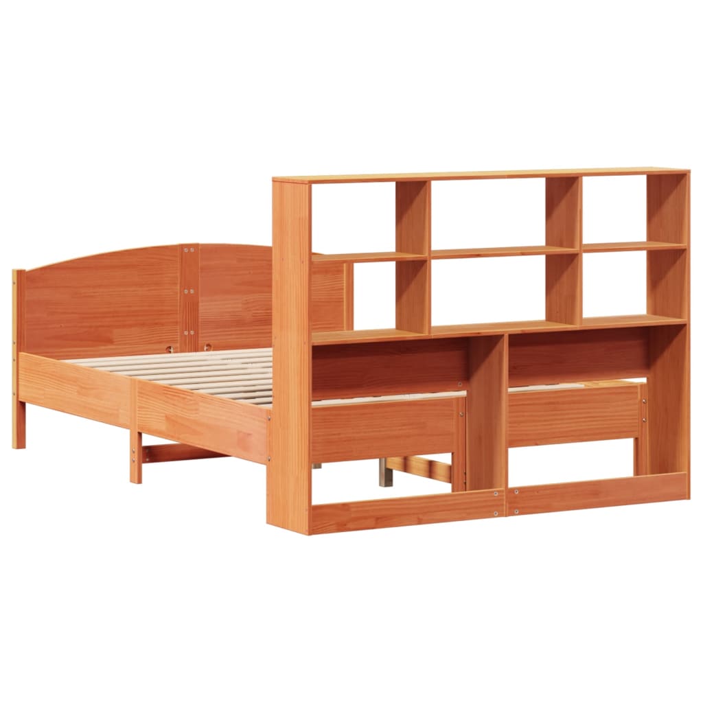 Lit bibliothèque sans matelas cire marron 160x200 cm pin massif - XIOS