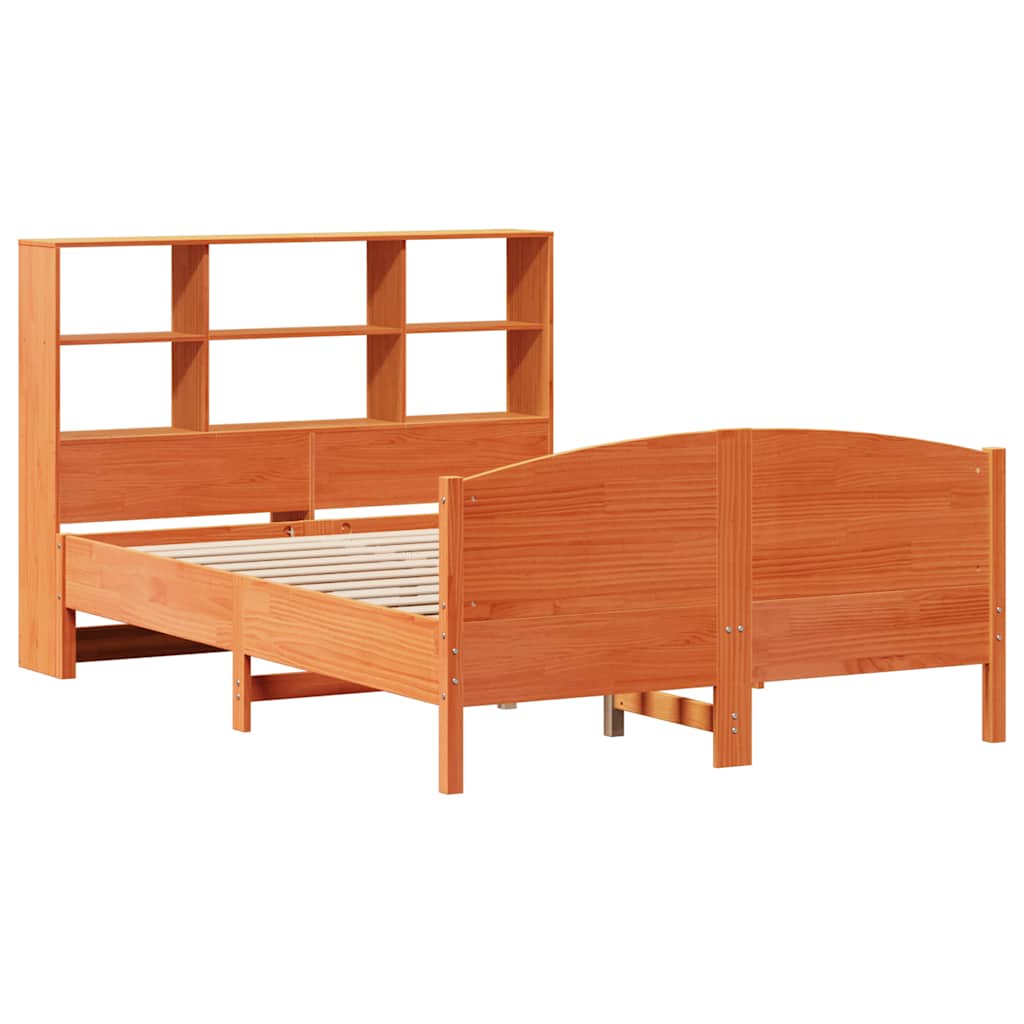 Lit bibliothèque sans matelas cire marron 140x200 cm pin massif - XIOS