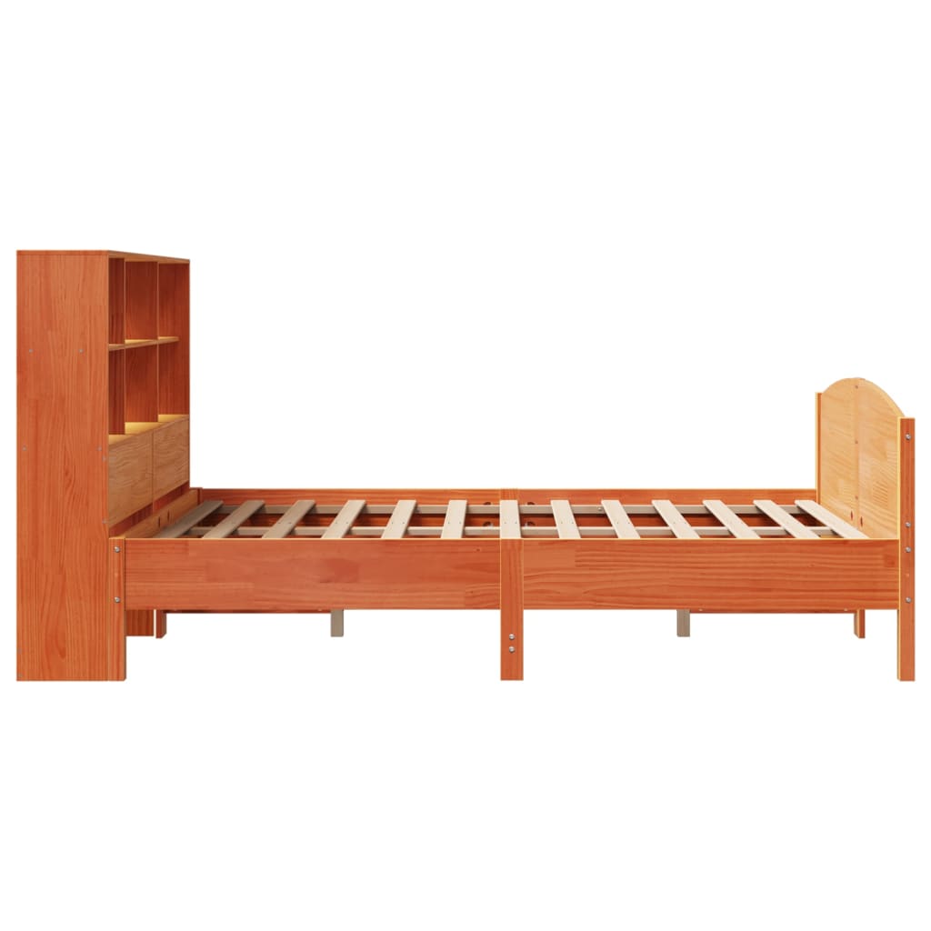 Lit bibliothèque sans matelas cire marron 140x200 cm pin massif - XIOS
