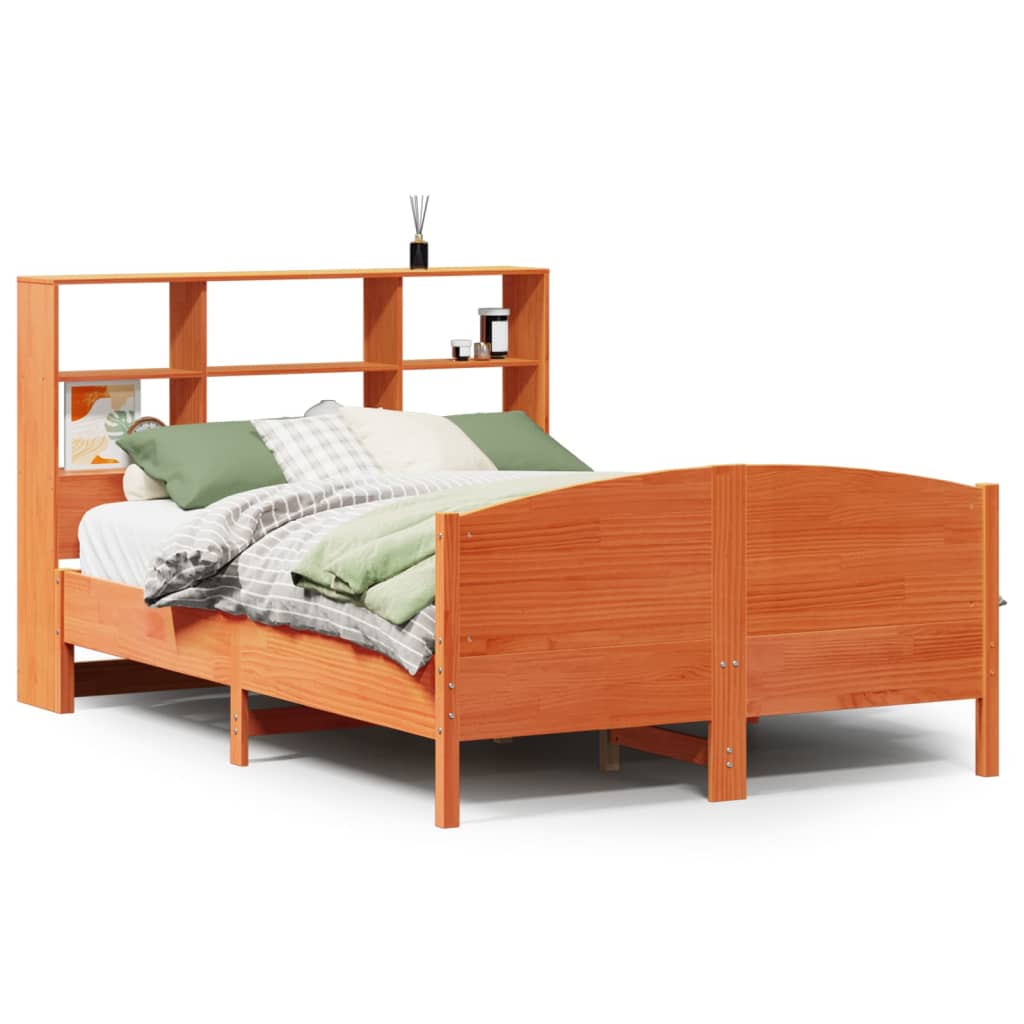 Lit bibliothèque sans matelas cire marron 135x190 cm pin massif - XIOS