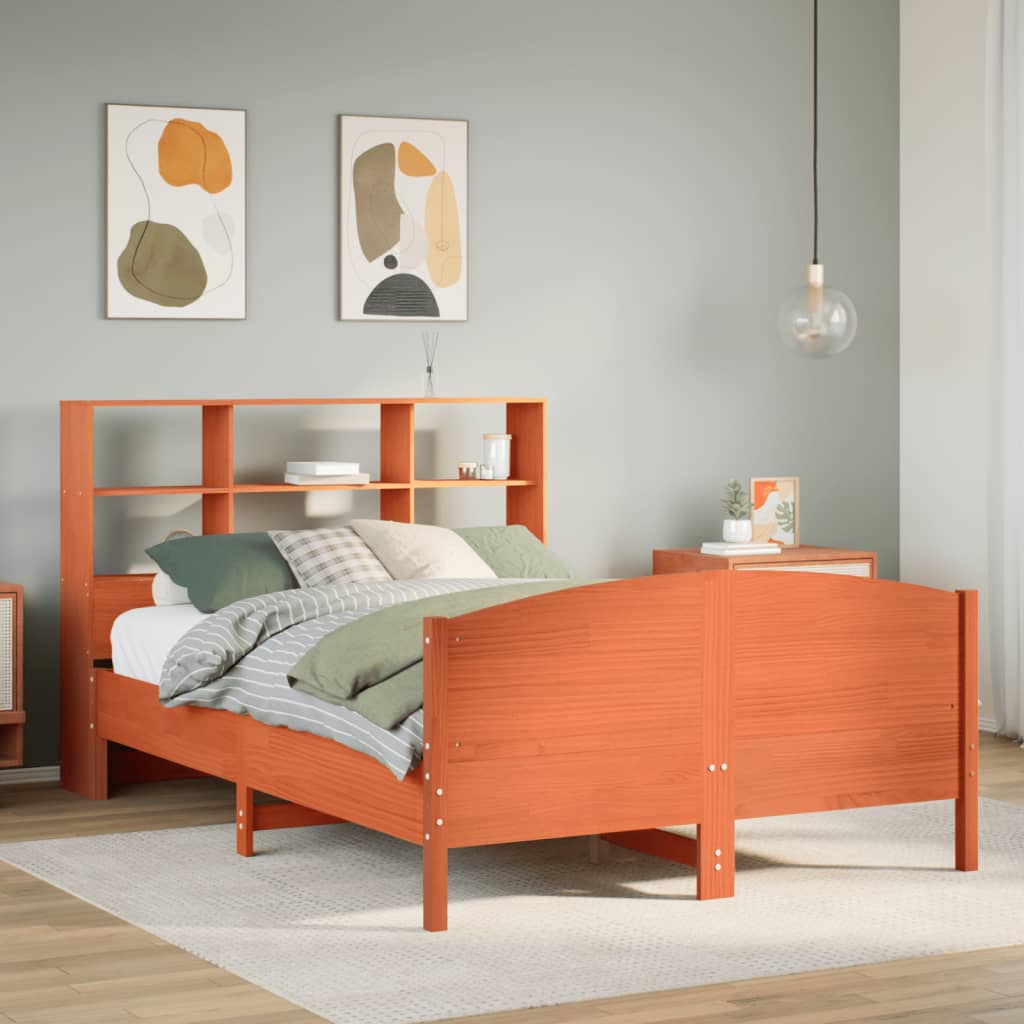 Lit bibliothèque sans matelas cire marron 135x190 cm pin massif - XIOS