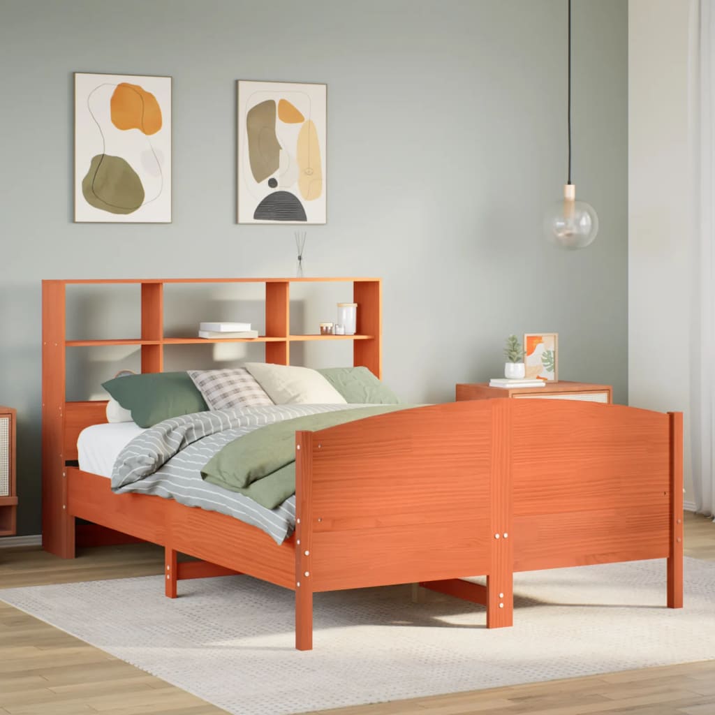 Lit bibliothèque sans matelas cire marron 120x190cm pin massif - XIOS