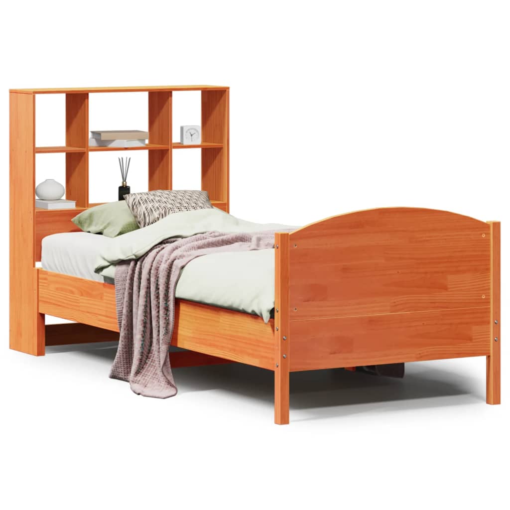 Lit bibliothèque sans matelas cire marron 75x190 cm pin massif - XIOS