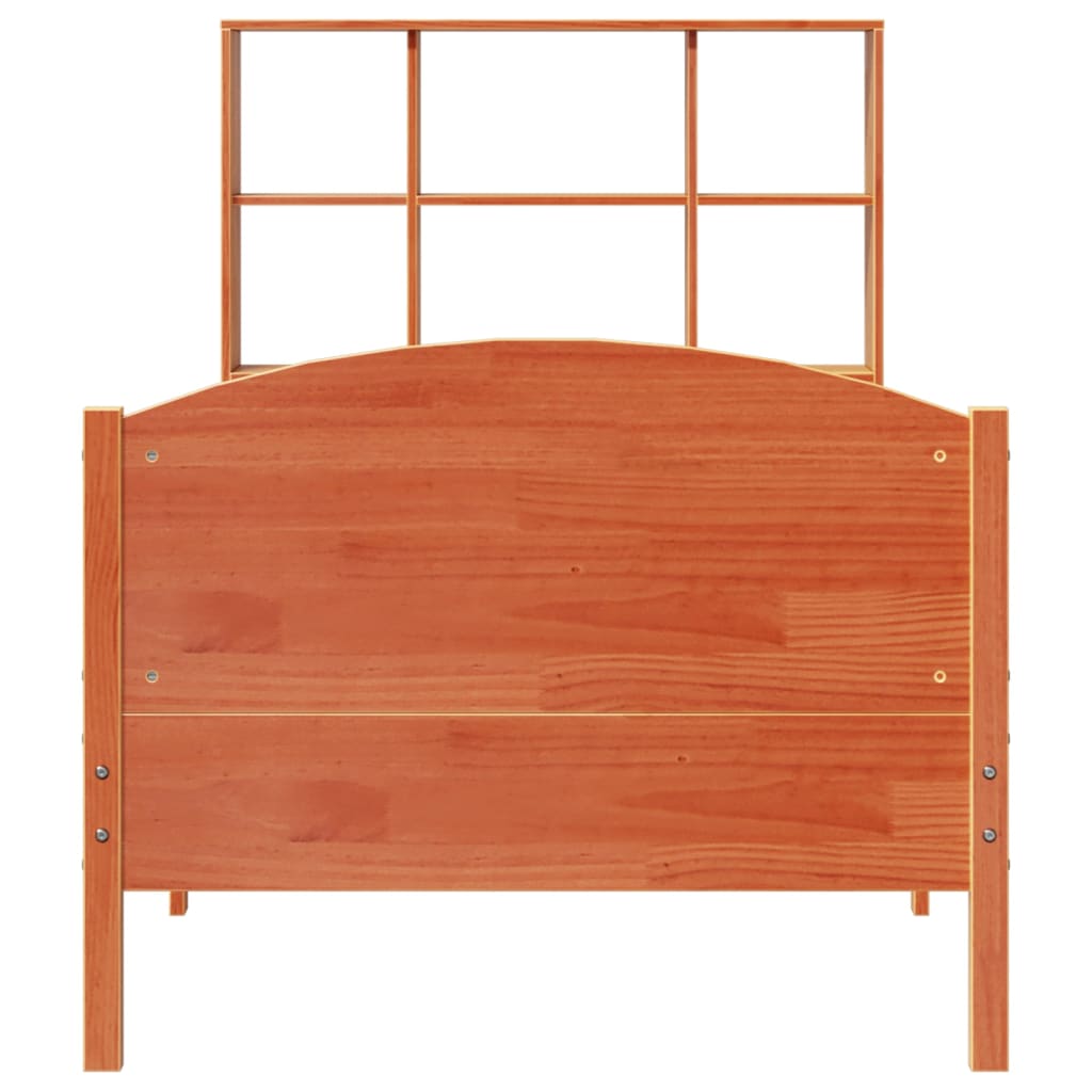 Lit bibliothèque sans matelas cire marron 75x190 cm pin massif - XIOS