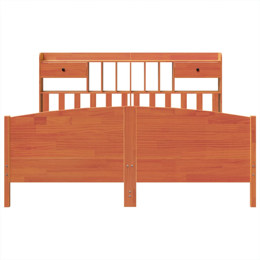 Lit bibliothèque sans matelas cire marron 180x200 cm pin massif - XIOS