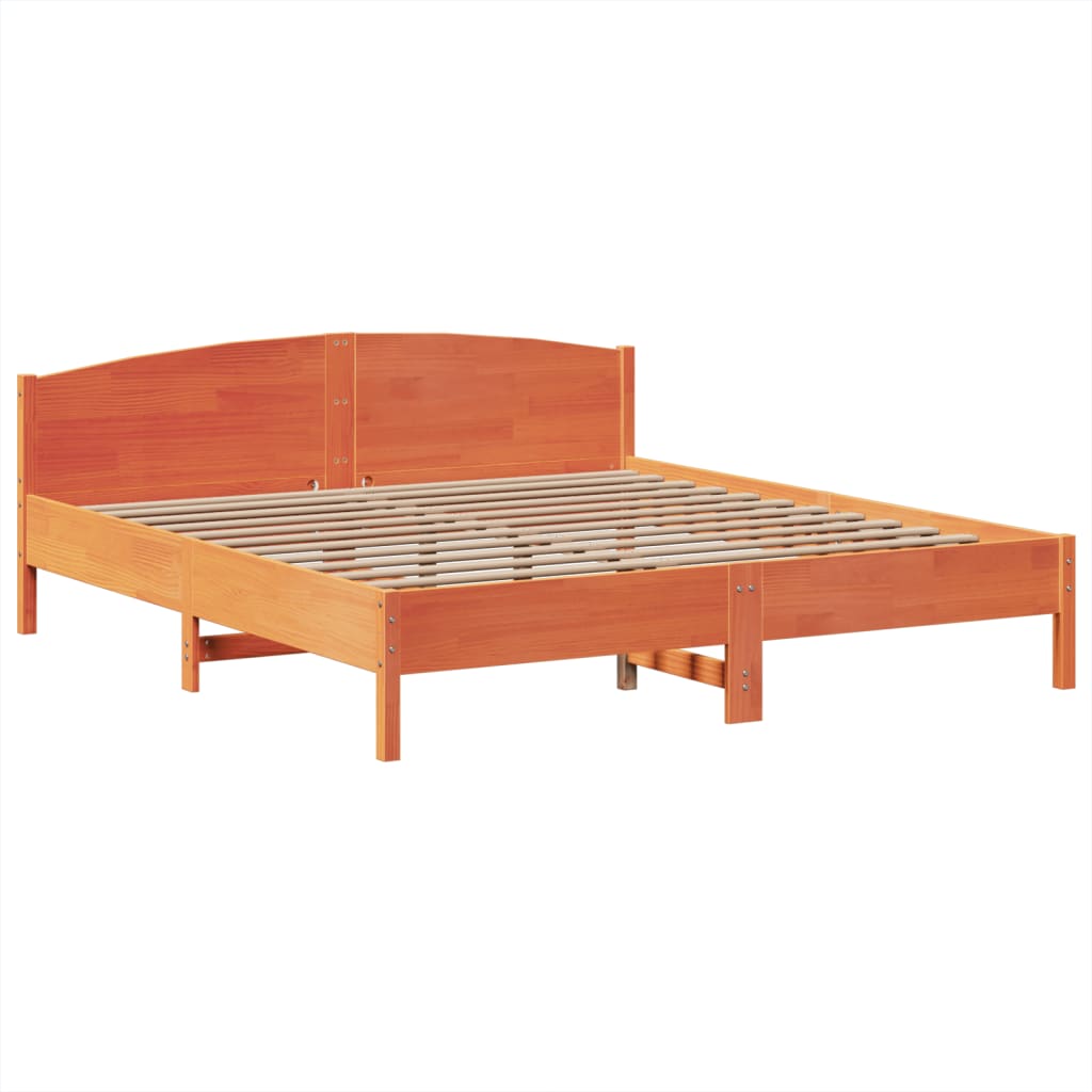 Lit bibliothèque sans matelas cire marron 180x200 cm pin massif - XIOS