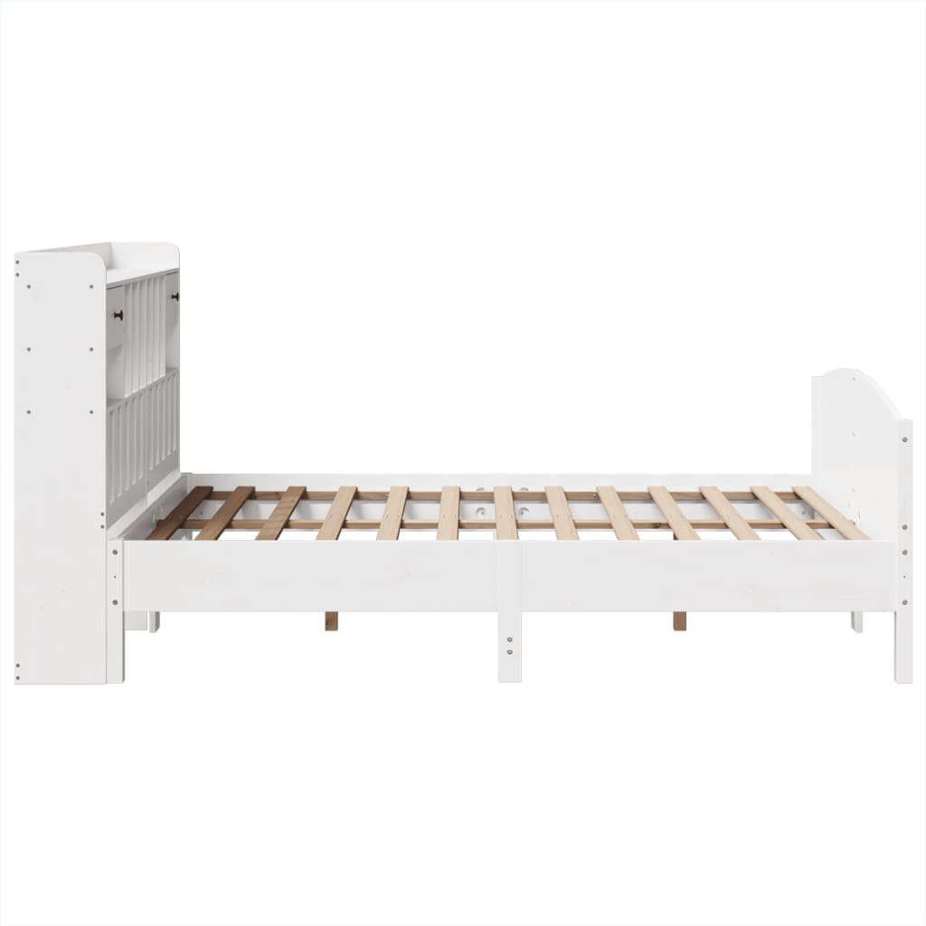 Lit bibliothèque sans matelas blanc 160x200 cm bois pin massif - XIOS