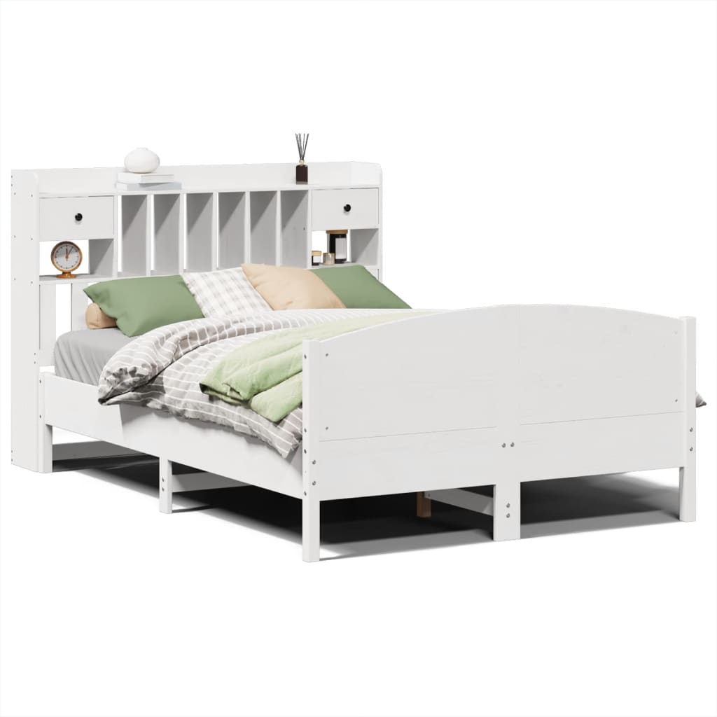 Lit bibliothèque sans matelas blanc 150x200 cm bois pin massif - XIOS