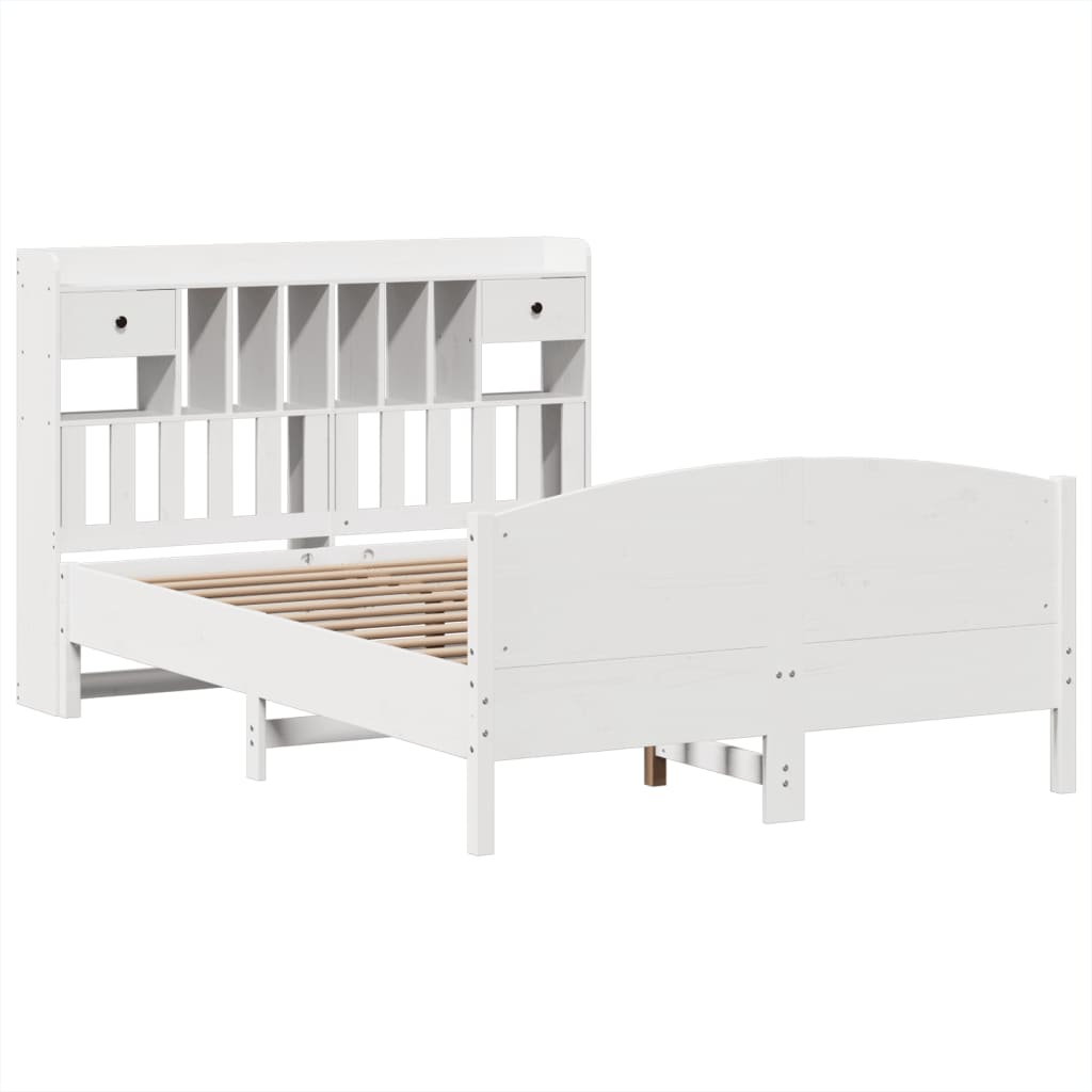 Lit bibliothèque sans matelas blanc 150x200 cm bois pin massif - XIOS