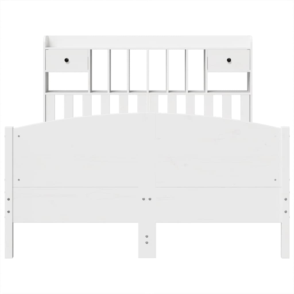 Lit bibliothèque sans matelas blanc 150x200 cm bois pin massif - XIOS