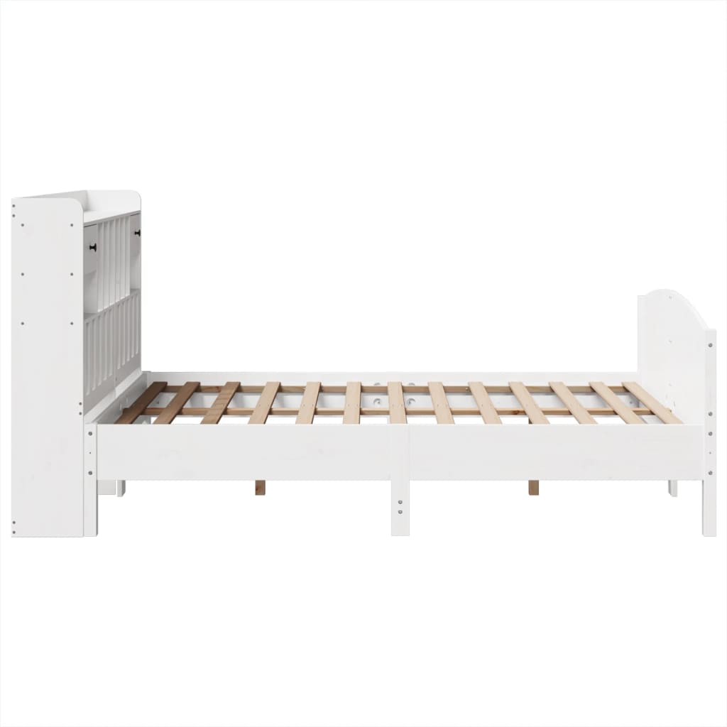 Lit bibliothèque sans matelas blanc 150x200 cm bois pin massif - XIOS