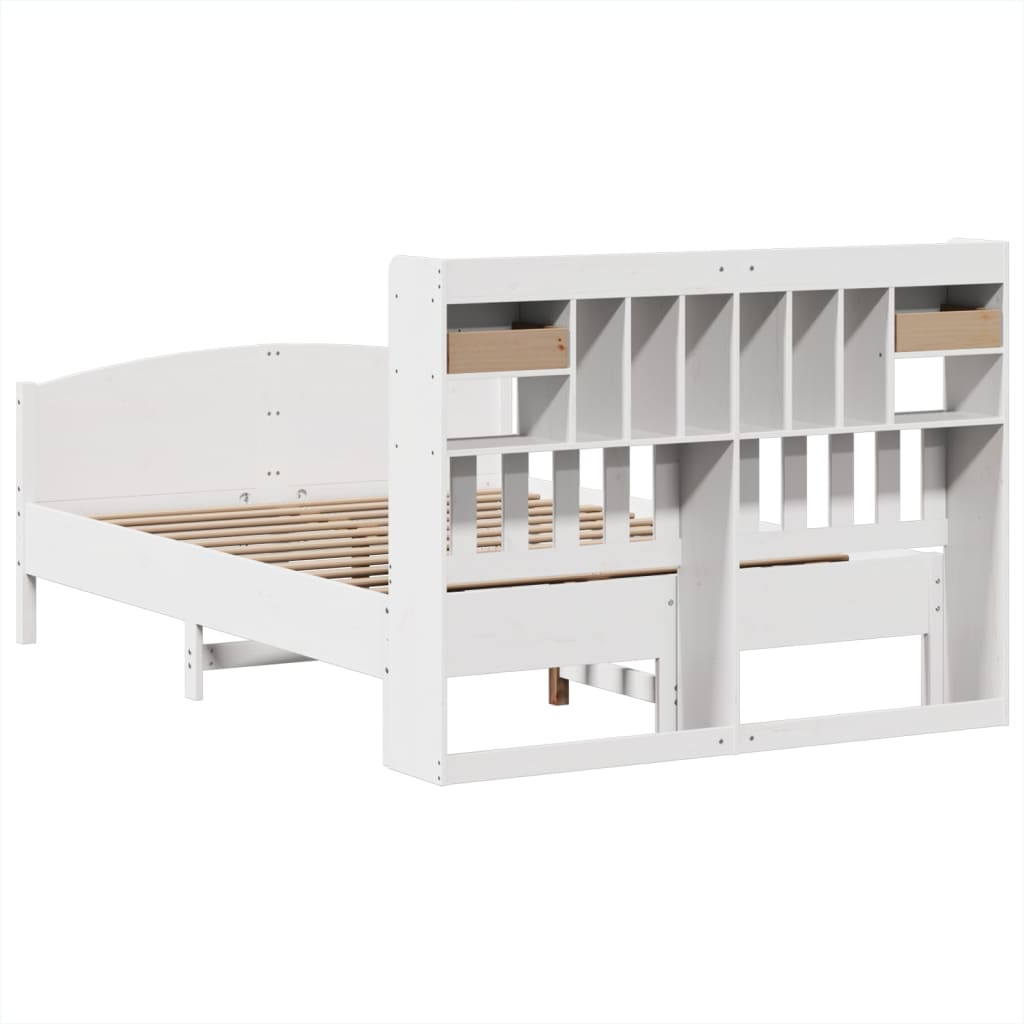 Lit bibliothèque sans matelas blanc 150x200 cm bois pin massif - XIOS