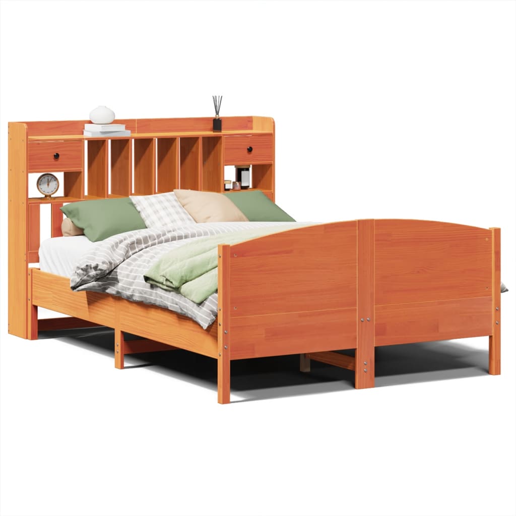 Lit bibliothèque sans matelas cire marron 150x200 cm pin massif - XIOS