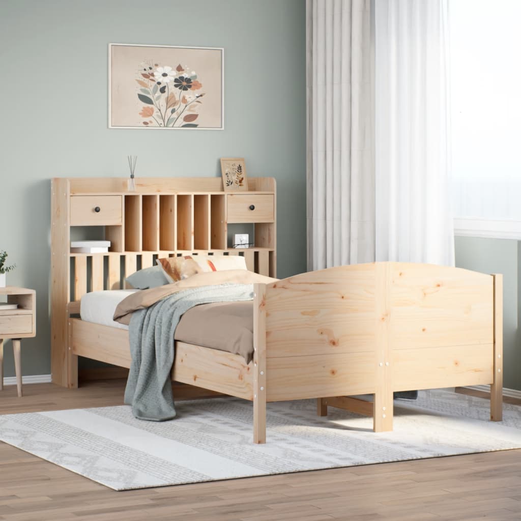 Lit bibliothèque sans matelas 135x190 cm bois de pin massif - XIOS