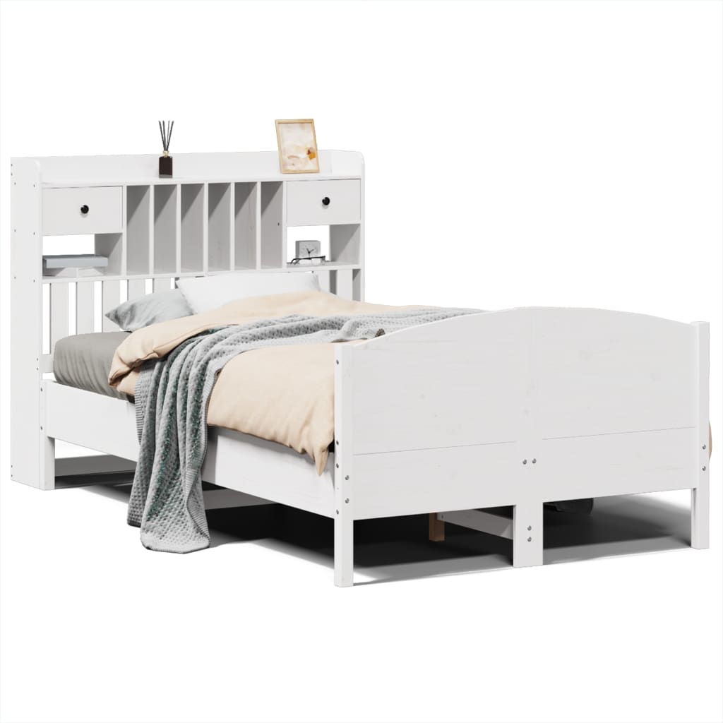Lit bibliothèque sans matelas blanc 135x190 cm bois pin massif - XIOS
