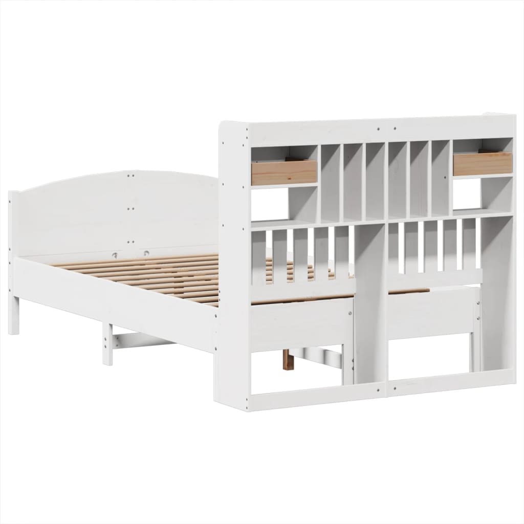 Lit bibliothèque sans matelas blanc 135x190 cm bois pin massif - XIOS