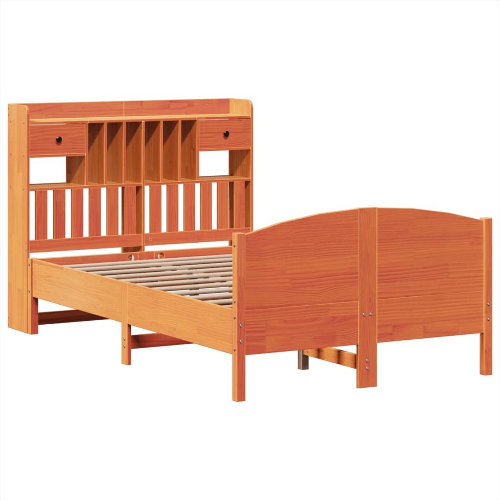 Lit bibliothèque sans matelas cire marron 135x190 cm pin massif - XIOS