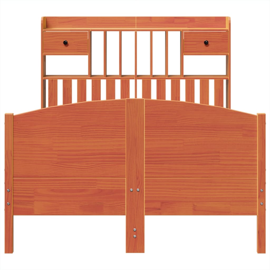 Lit bibliothèque sans matelas cire marron 135x190 cm pin massif - XIOS