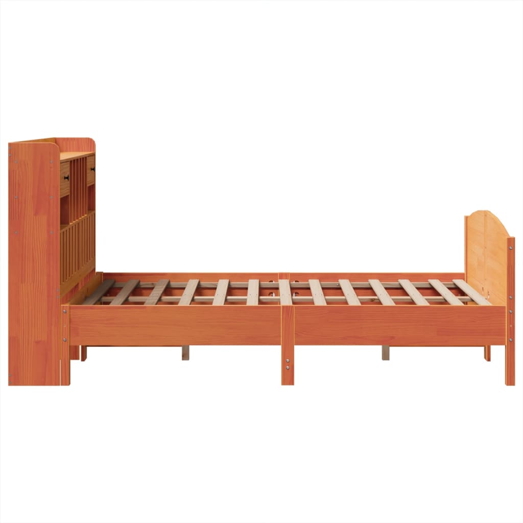 Lit bibliothèque sans matelas cire marron 135x190 cm pin massif - XIOS