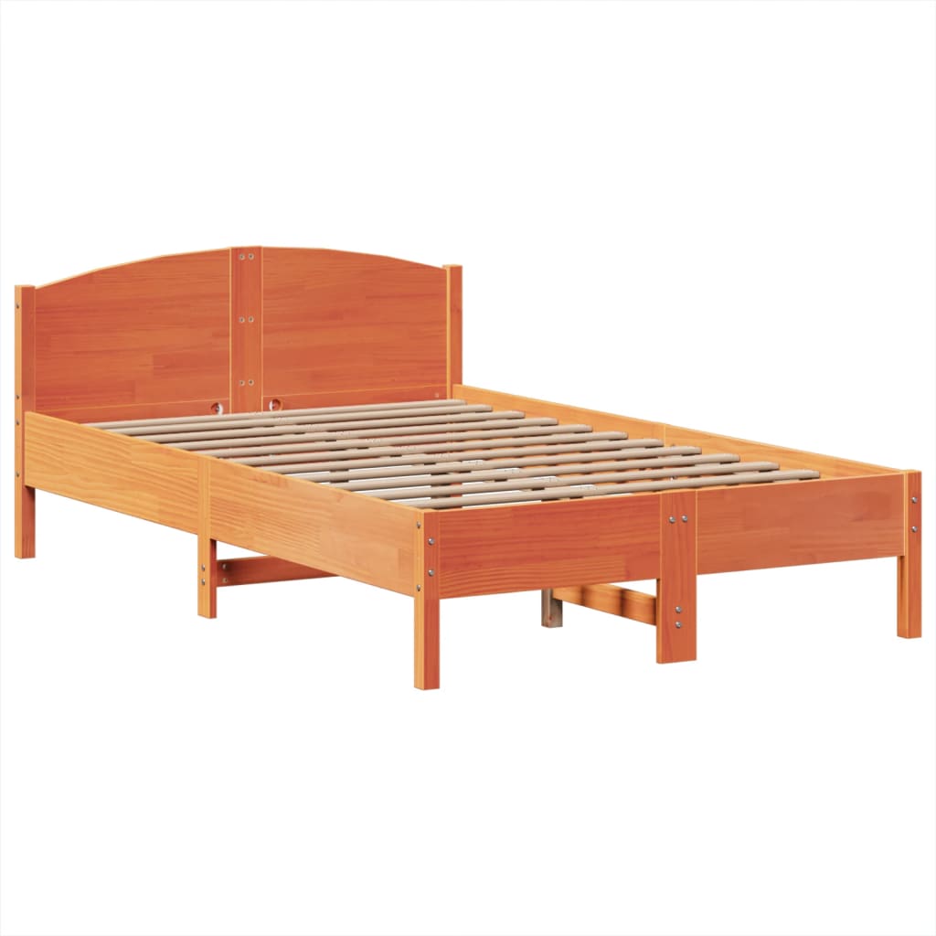 Lit bibliothèque sans matelas cire marron 135x190 cm pin massif - XIOS