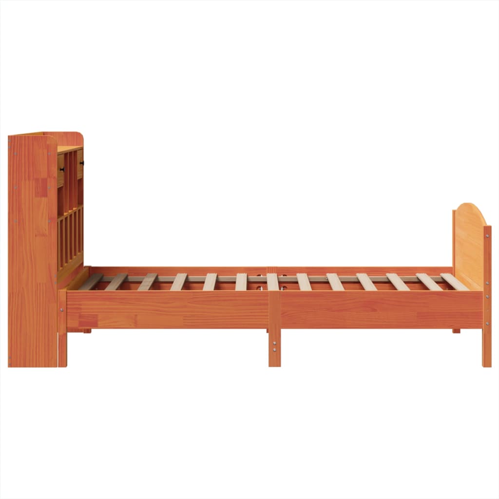 Lit bibliothèque sans matelas cire marron 100x200 cm pin massif - XIOS