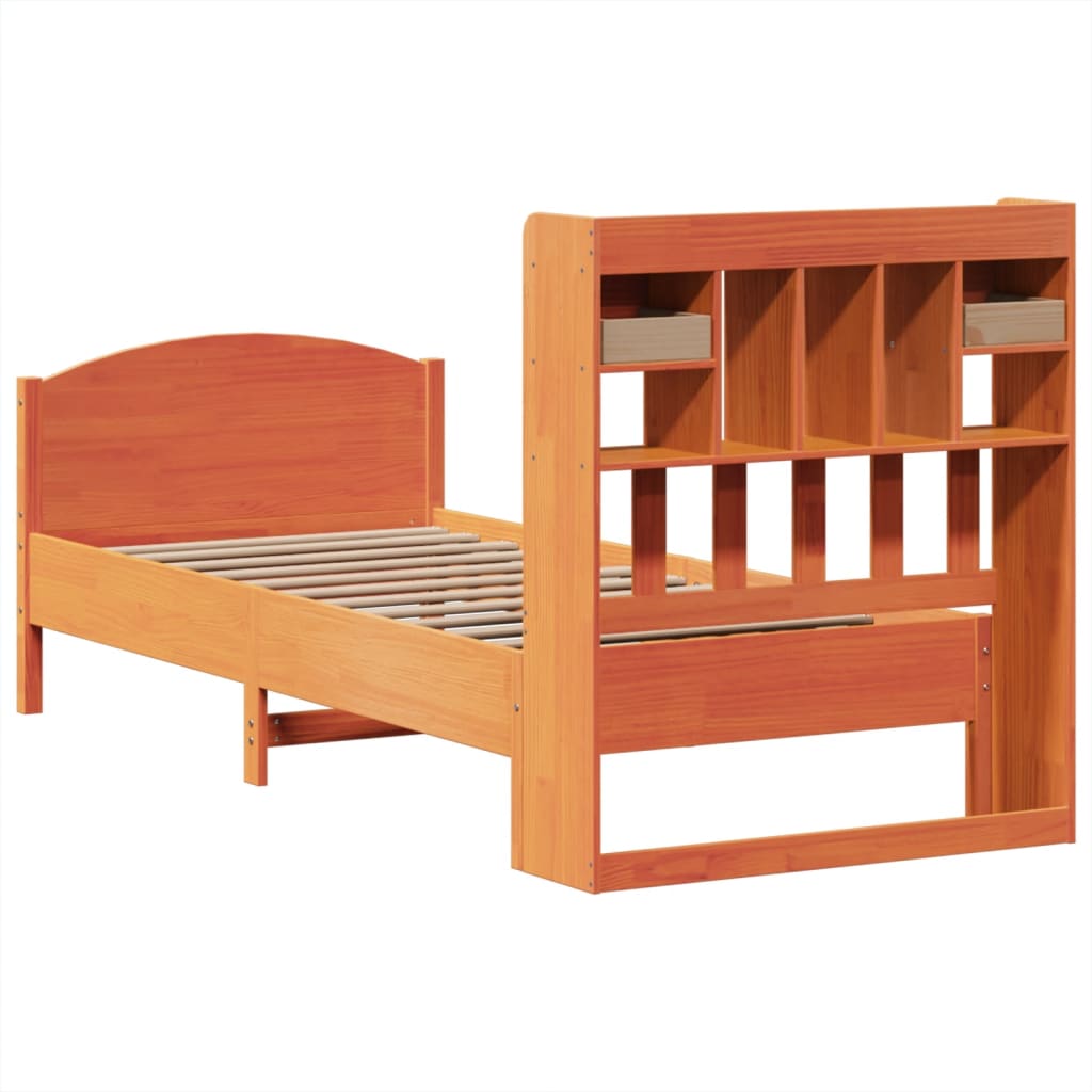 Lit bibliothèque sans matelas cire marron 100x200 cm pin massif - XIOS