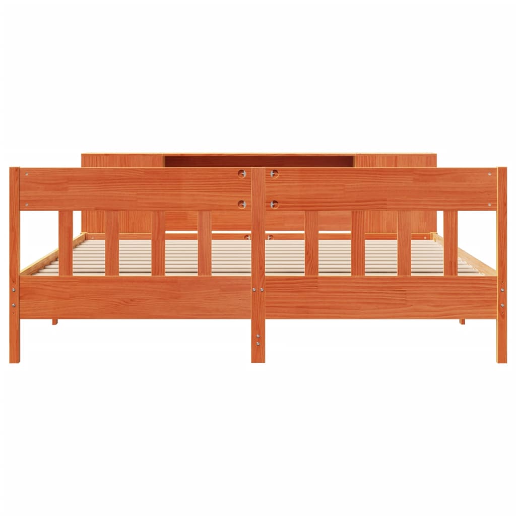 Lit bibliothèque sans matelas cire marron 200x200 cm pin massif - XIOS