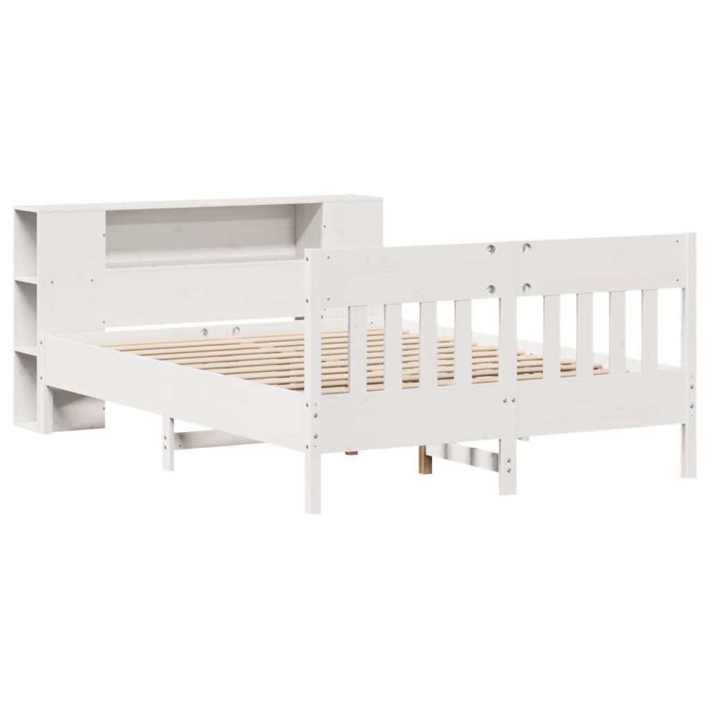 Lit bibliothèque sans matelas blanc 160x200 cm bois pin massif - XIOS