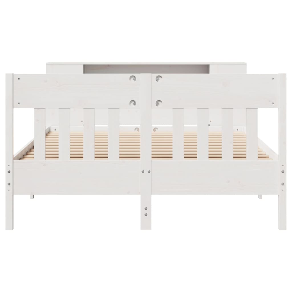 Lit bibliothèque sans matelas blanc 160x200 cm bois pin massif - XIOS