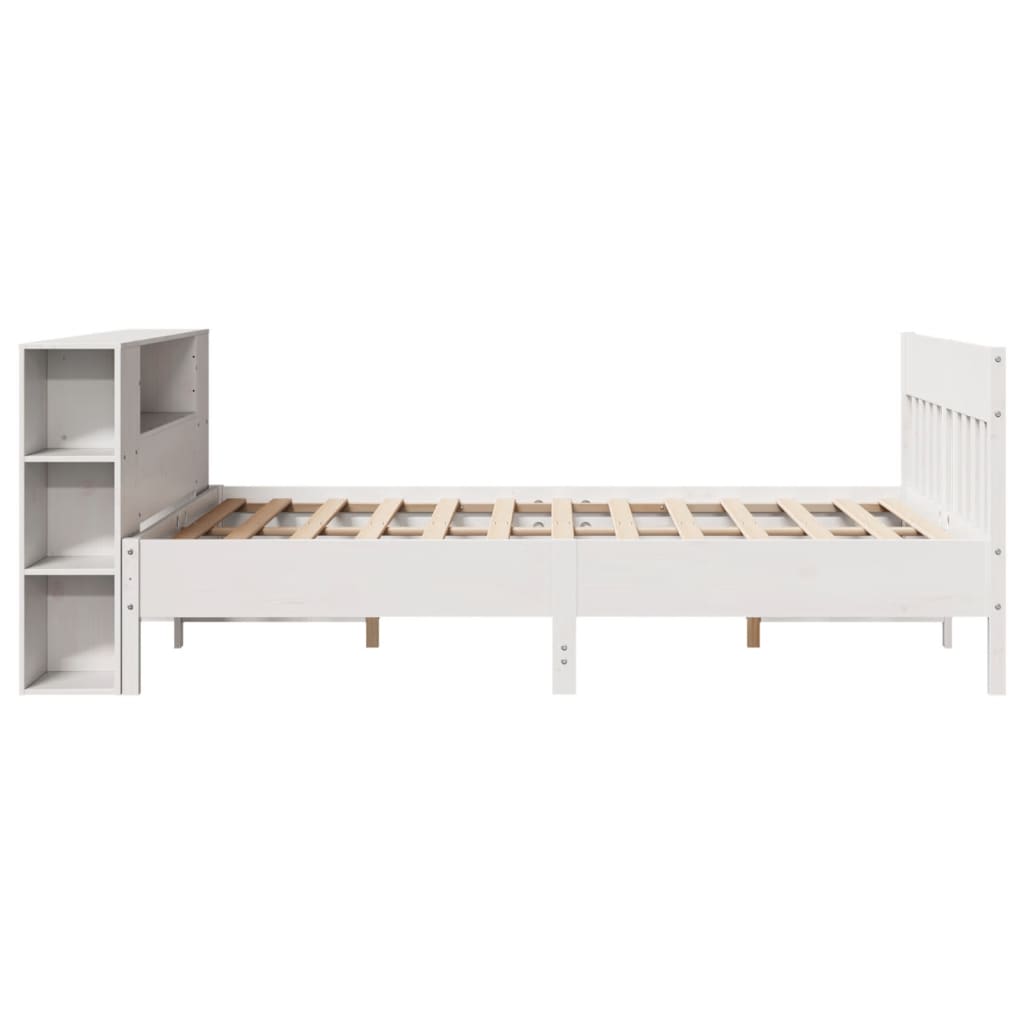 Lit bibliothèque sans matelas blanc 160x200 cm bois pin massif - XIOS