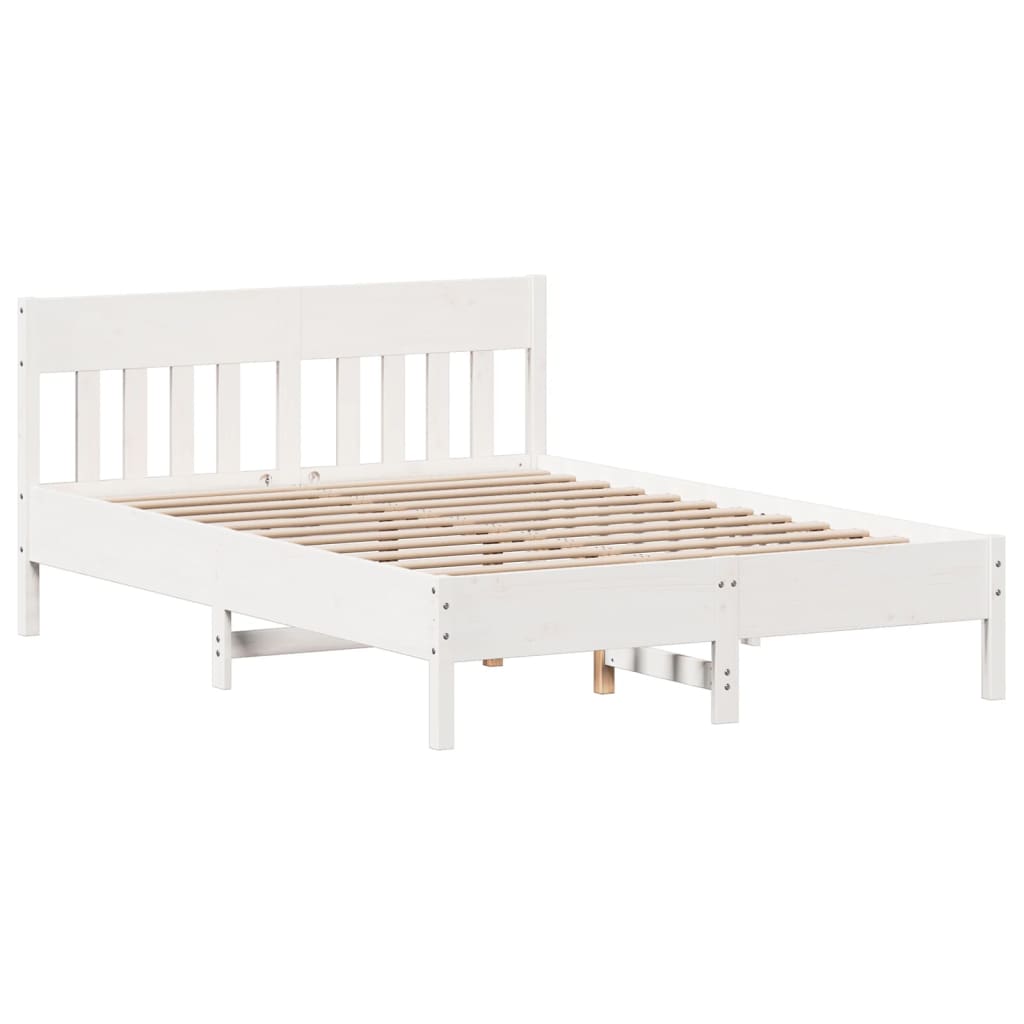 Lit bibliothèque sans matelas blanc 160x200 cm bois pin massif - XIOS