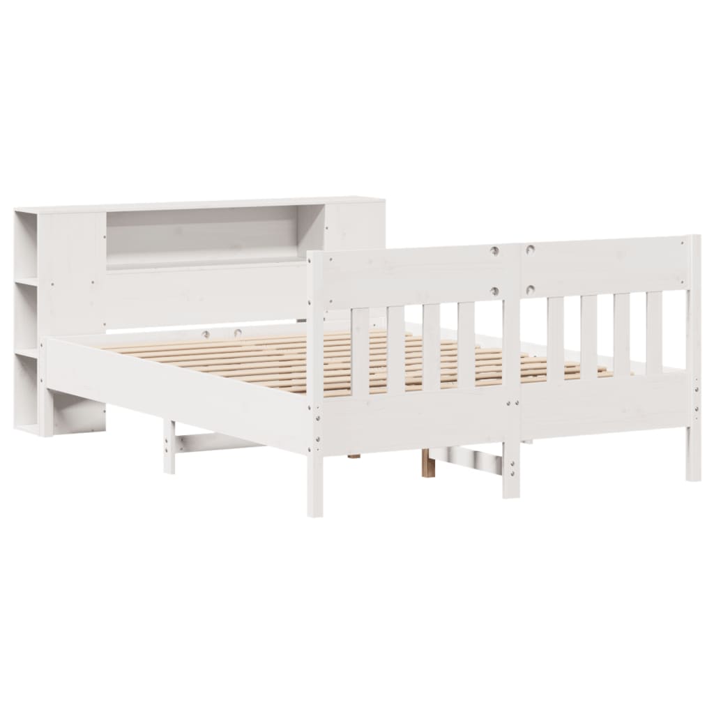 Lit bibliothèque sans matelas blanc 150x200 cm bois pin massif - XIOS