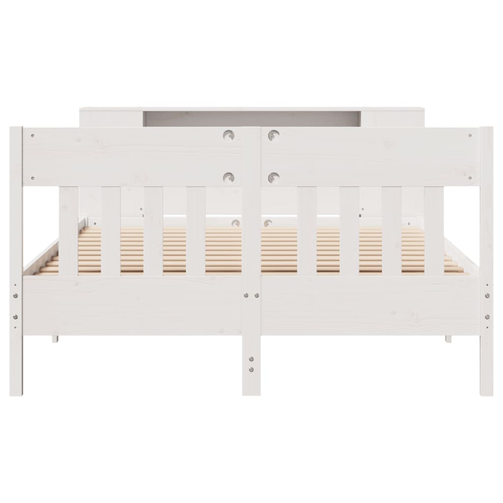 Lit bibliothèque sans matelas blanc 150x200 cm bois pin massif - XIOS