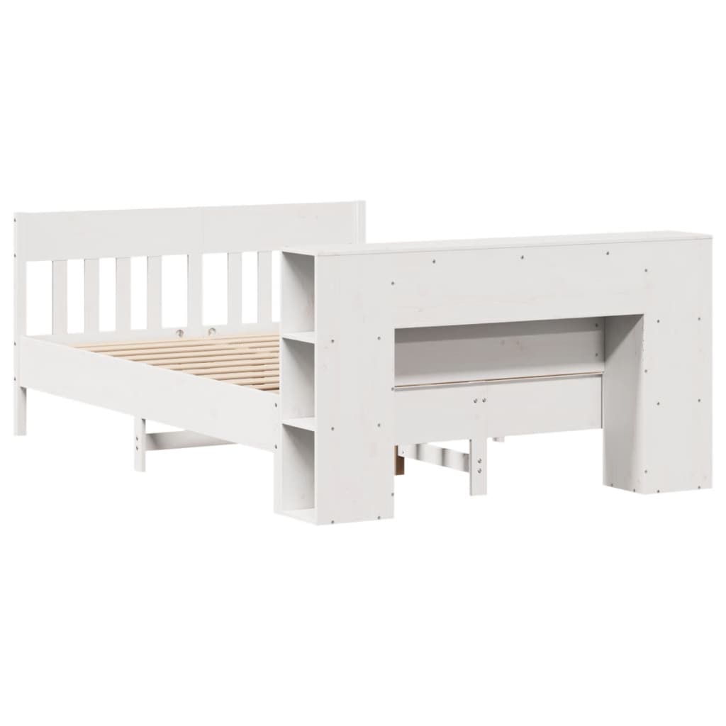 Lit bibliothèque sans matelas blanc 150x200 cm bois pin massif - XIOS