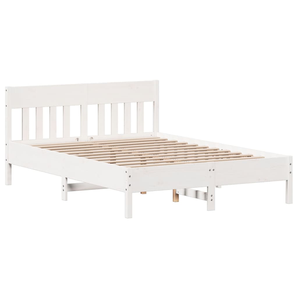 Lit bibliothèque sans matelas blanc 150x200 cm bois pin massif - XIOS