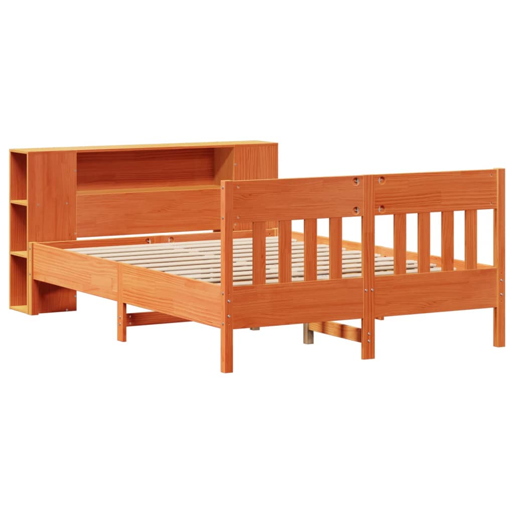 Lit bibliothèque sans matelas cire marron 150x200 cm pin massif - XIOS