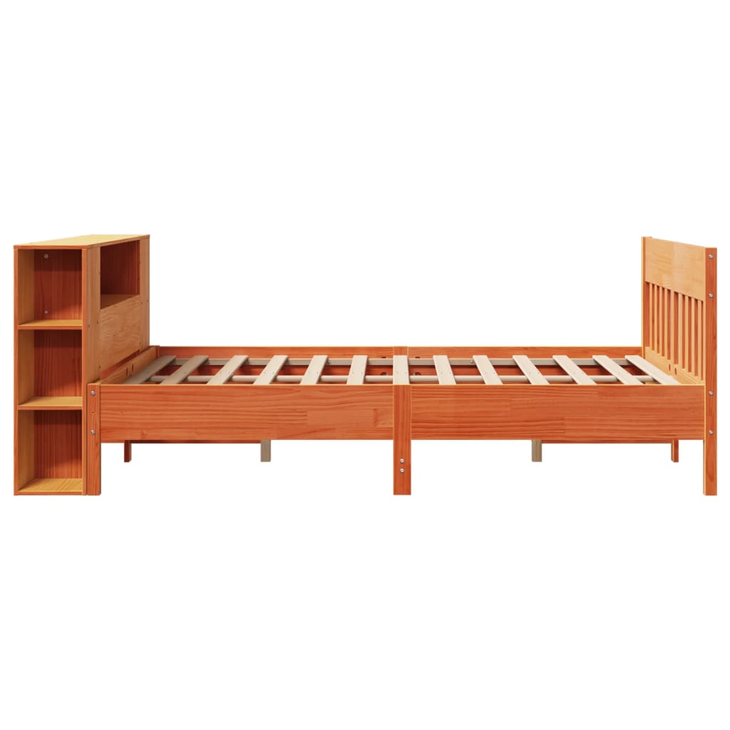 Lit bibliothèque sans matelas cire marron 150x200 cm pin massif - XIOS