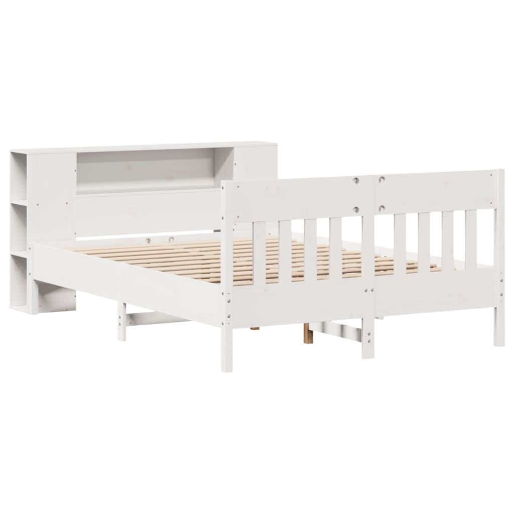 Lit bibliothèque sans matelas blanc 140x200 cm bois pin massif - XIOS