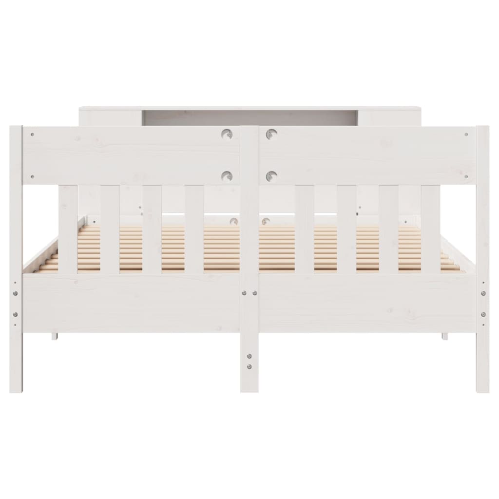 Lit bibliothèque sans matelas blanc 140x200 cm bois pin massif - XIOS