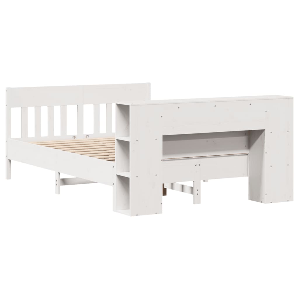 Lit bibliothèque sans matelas blanc 140x200 cm bois pin massif - XIOS