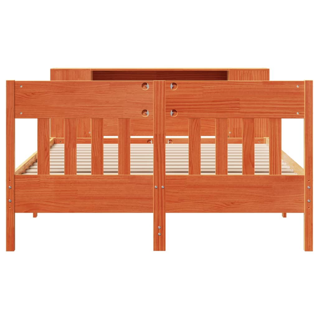 Lit bibliothèque sans matelas cire marron 140x200 cm pin massif - XIOS