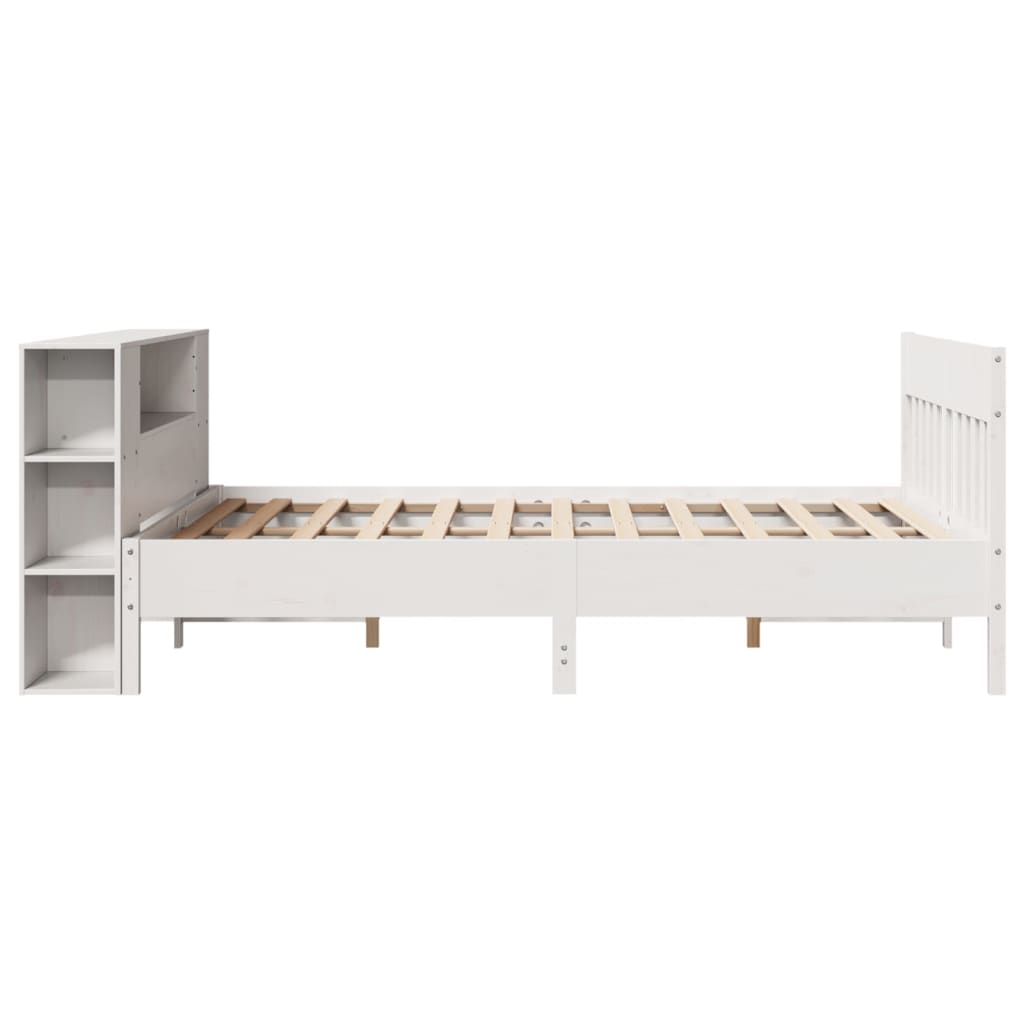 Lit bibliothèque sans matelas blanc 140x190 cm bois pin massif - XIOS