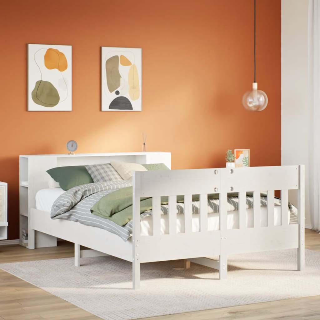 Lit bibliothèque sans matelas blanc 140x190 cm bois pin massif - XIOS