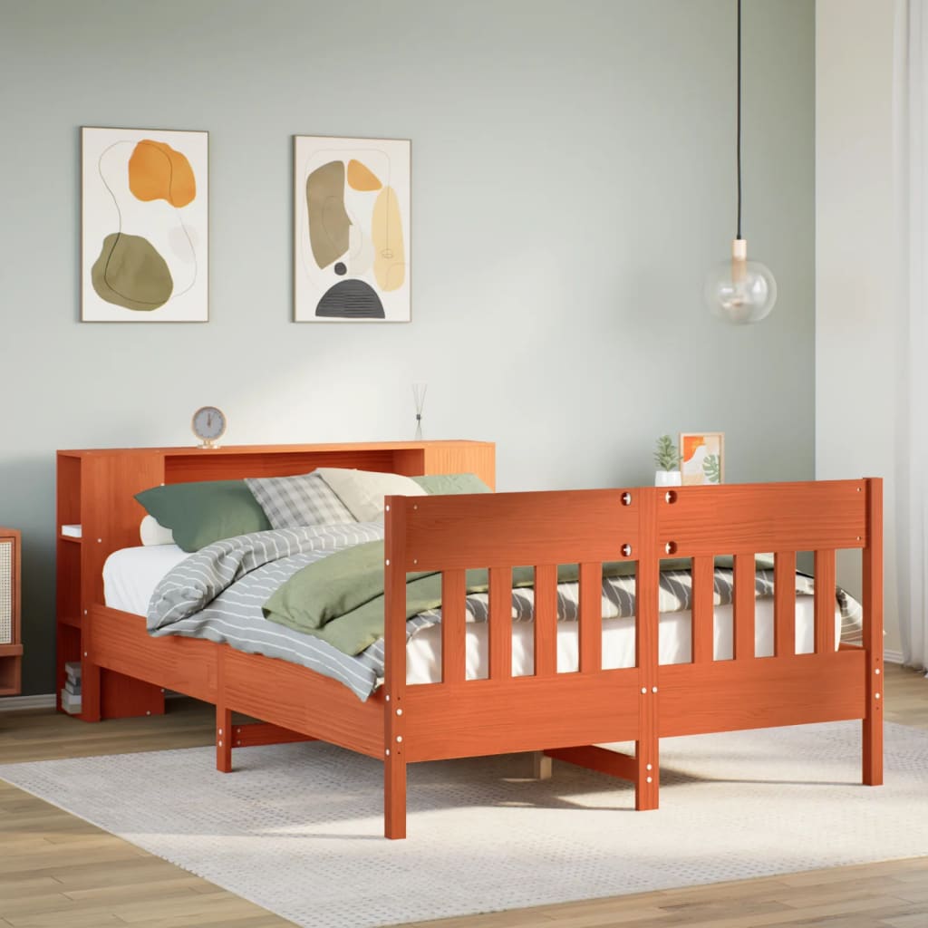 Lit bibliothèque sans matelas cire marron 140x190 cm pin massif - XIOS