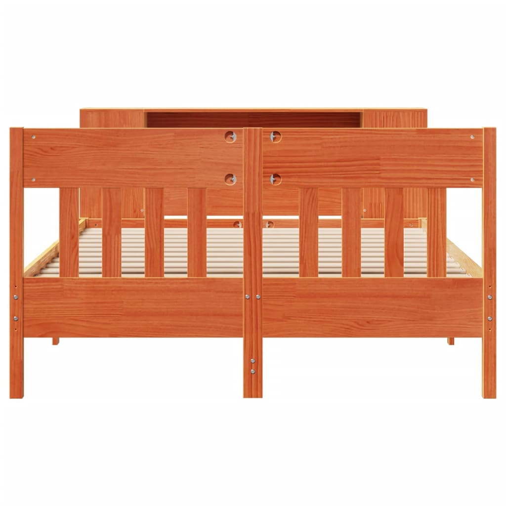Lit bibliothèque sans matelas cire marron 135x190 cm pin massif