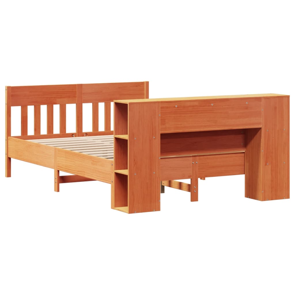 Lit bibliothèque sans matelas cire marron 135x190 cm pin massif