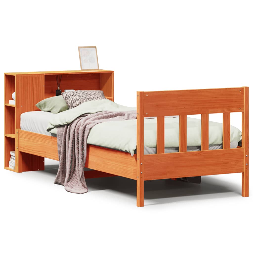 Lit bibliothèque sans matelas cire marron 100x200 cm pin massif - XIOS